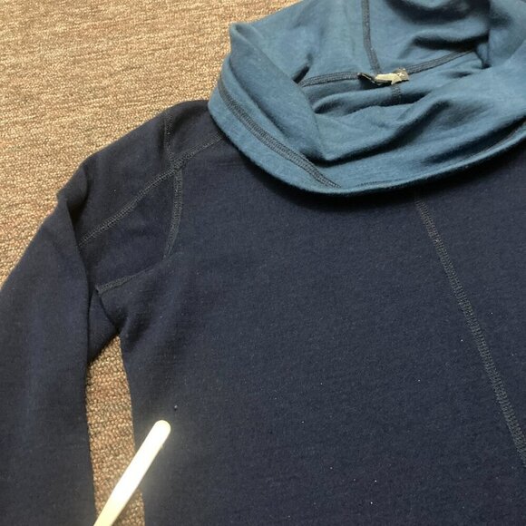 Women's Ibex Blue Dyad Cowl Neck Pullover Merino Wool Sweater Sweatshirt Sz M - Picture 5 of 9